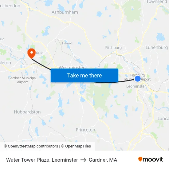 Water Tower Plaza, Leominster to Gardner, MA map