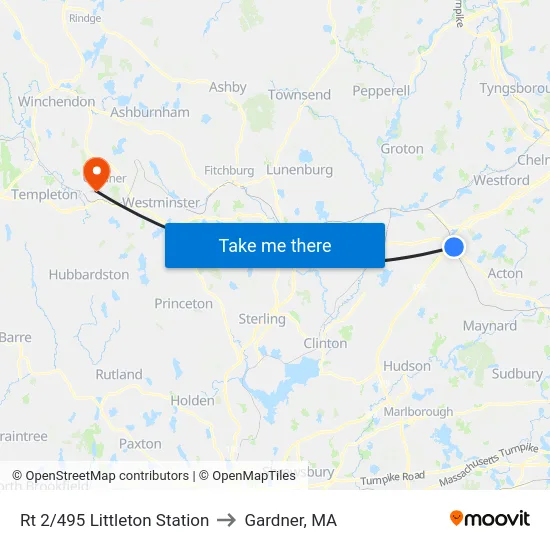 Rt 2/495 Littleton Station to Gardner, MA map