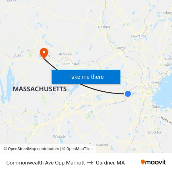 Commonwealth Ave Opp Marriott to Gardner, MA map