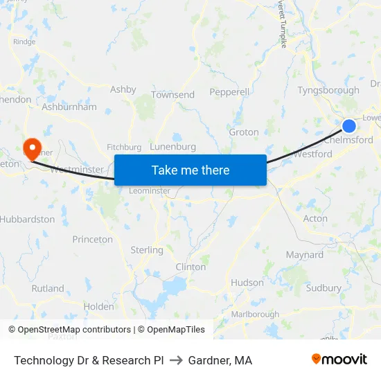 Technology Dr & Research Pl to Gardner, MA map