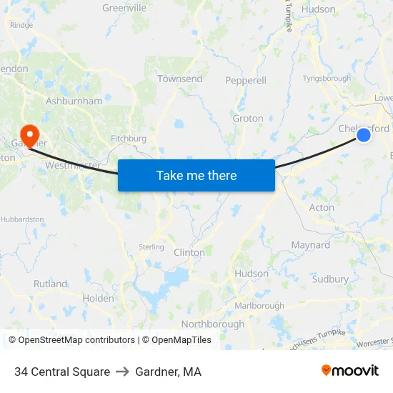 34 Central Square to Gardner, MA map