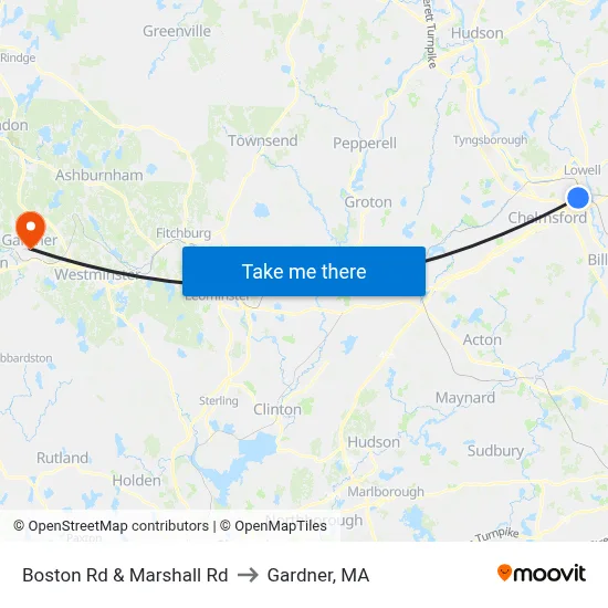 Boston Rd & Marshall Rd to Gardner, MA map