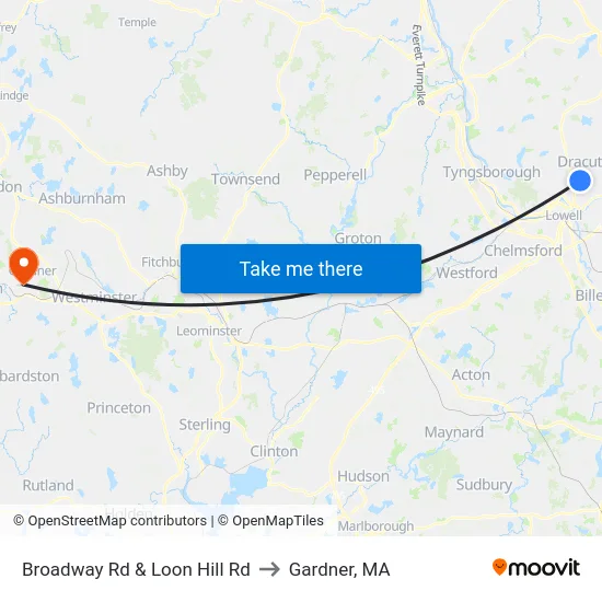 Broadway Rd & Loon Hill Rd to Gardner, MA map