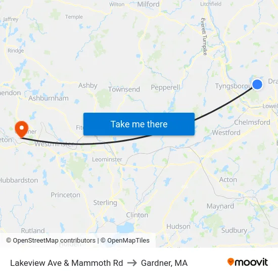 Lakeview Ave & Mammoth Rd to Gardner, MA map