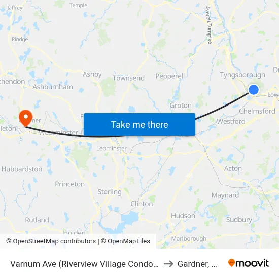 Varnum Ave (Riverview Village Condos) to Gardner, MA map