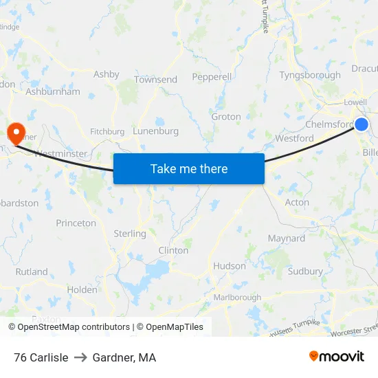 76 Carlisle to Gardner, MA map