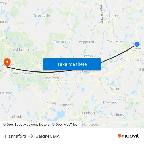 Hannaford to Gardner, MA map