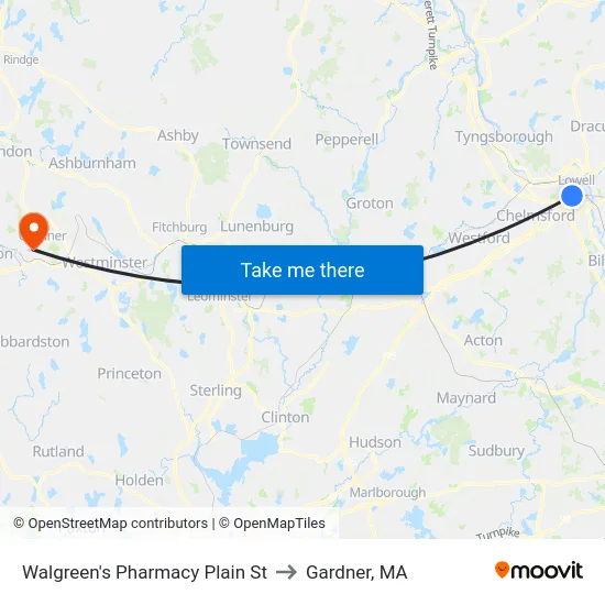 Walgreen's Pharmacy Plain St to Gardner, MA map