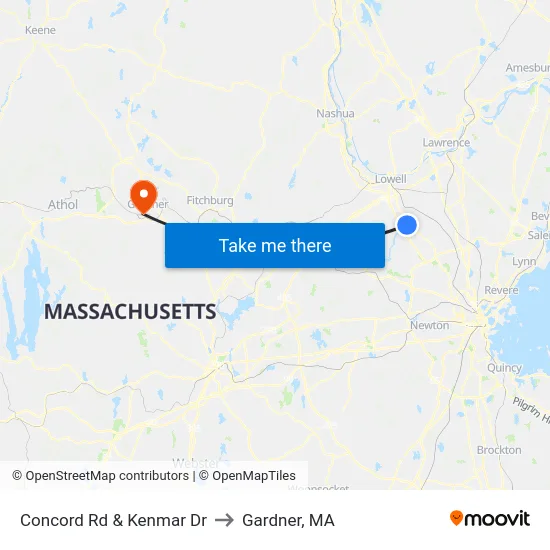 Concord Rd & Kenmar Dr to Gardner, MA map