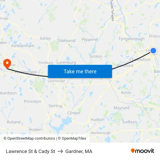 Lawrence St & Cady St to Gardner, MA map