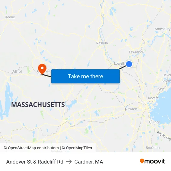 Andover St & Radcliff Rd to Gardner, MA map