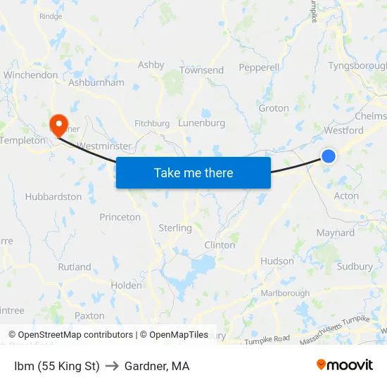 Ibm (55 King St) to Gardner, MA map