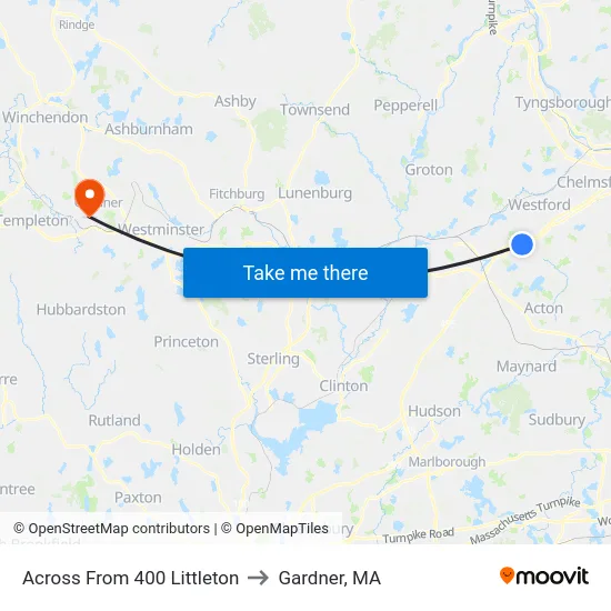 Across From 400 Littleton to Gardner, MA map