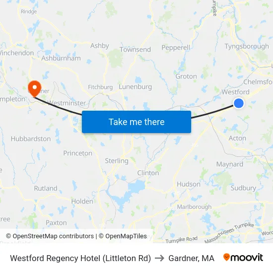 Westford Regency Hotel (Littleton Rd) to Gardner, MA map
