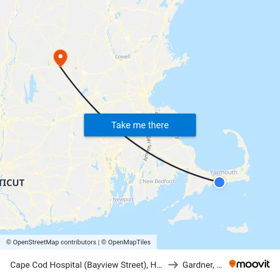 Cape Cod Hospital (Bayview Street), Hyannis to Gardner, MA map