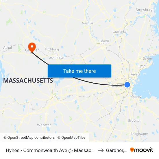 Hynes - Commonwealth Ave @ Massachusetts Ave to Gardner, MA map