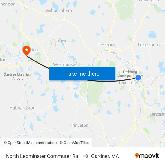 North Leominster Commuter Rail to Gardner, MA map