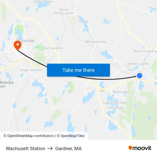 Wachusett Station to Gardner, MA map