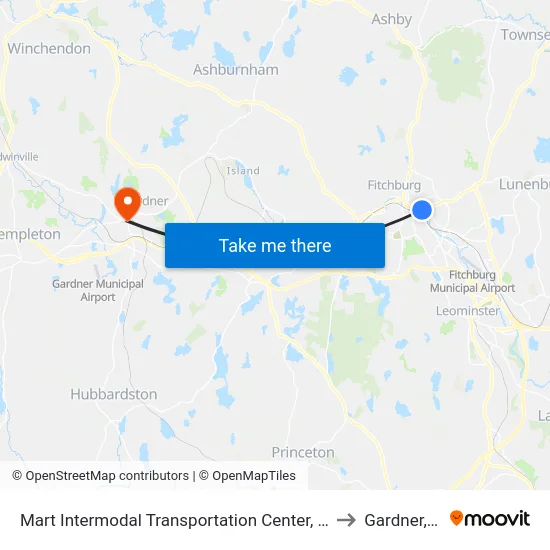 Mart Intermodal Transportation Center, Fitchburg to Gardner, MA map