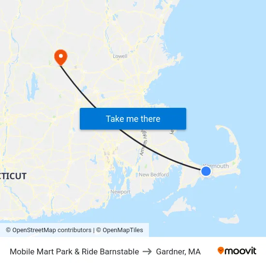 Mobile Mart Park & Ride Barnstable to Gardner, MA map