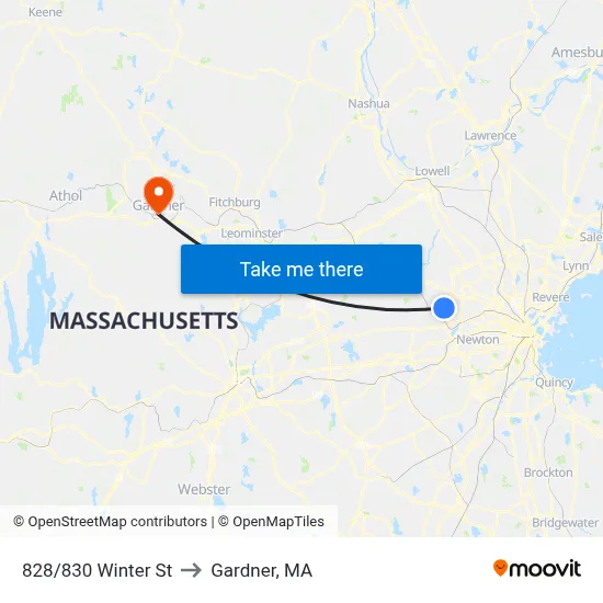 828/830 Winter St to Gardner, MA map
