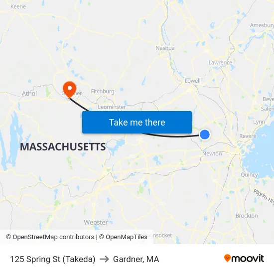 125 Spring St  (Takeda) to Gardner, MA map