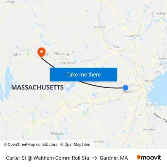Carter St @ Waltham Comm Rail Sta to Gardner, MA map