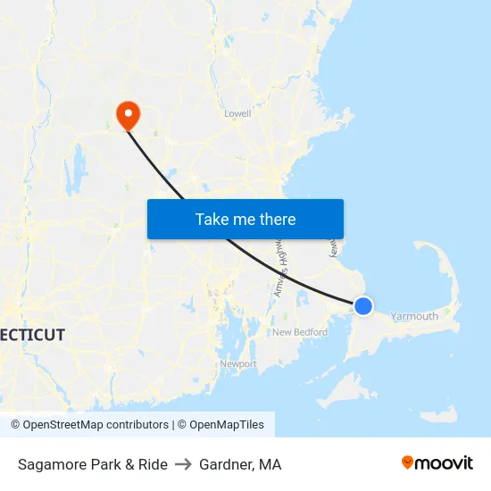 Sagamore Park & Ride to Gardner, MA map