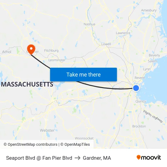 Seaport Blvd @ Fan Pier Blvd to Gardner, MA map