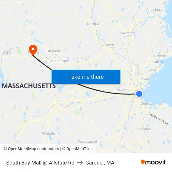 South Bay Mall @ Allstate Rd to Gardner, MA map