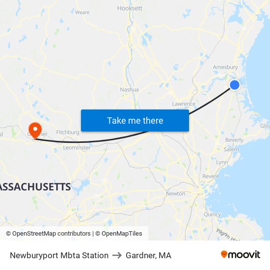 Newburyport Mbta Station to Gardner, MA map