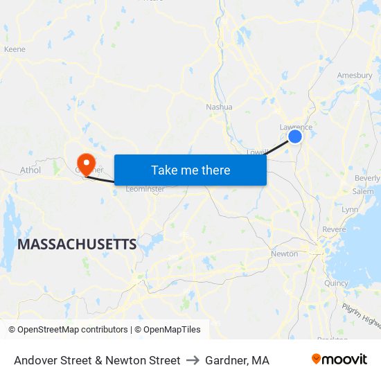 Andover Street & Newton Street to Gardner, MA map