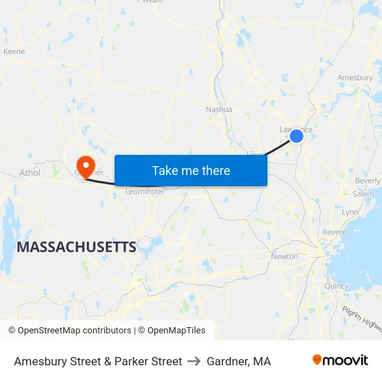 Amesbury Street & Parker Street to Gardner, MA map