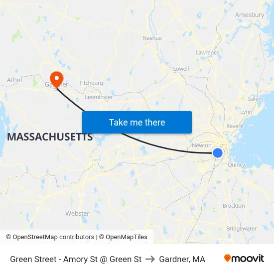 Green Street - Amory St @ Green St to Gardner, MA map