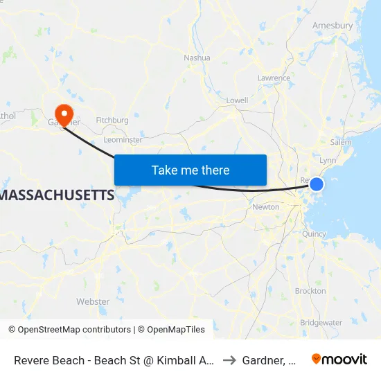 Revere Beach - Beach St @ Kimball Ave to Gardner, MA map