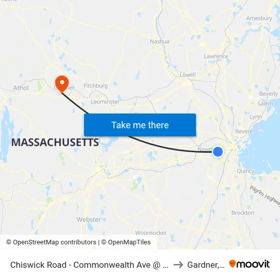 Chiswick Road - Commonwealth Ave @ Chiswick Rd to Gardner, MA map