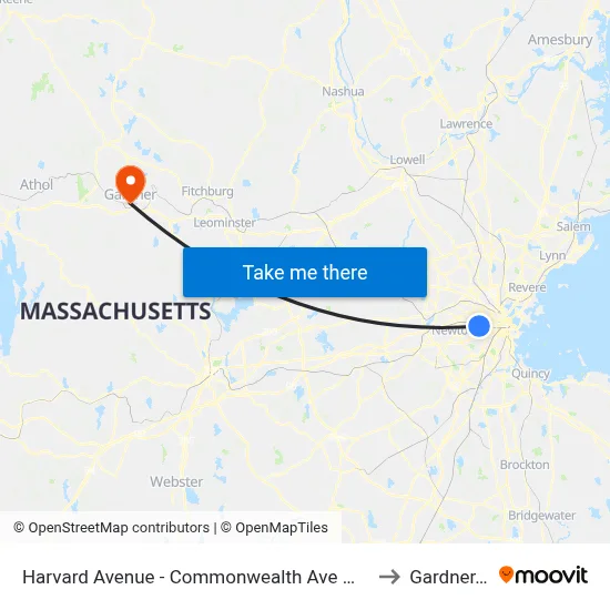 Harvard Avenue - Commonwealth Ave @ Harvard Ave to Gardner, MA map