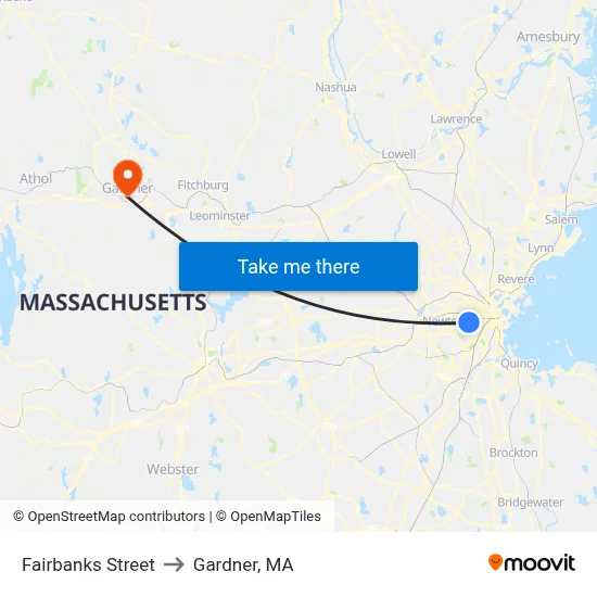 Fairbanks Street to Gardner, MA map
