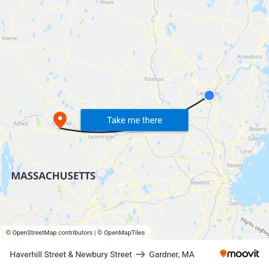 Haverhill Street & Newbury Street to Gardner, MA map