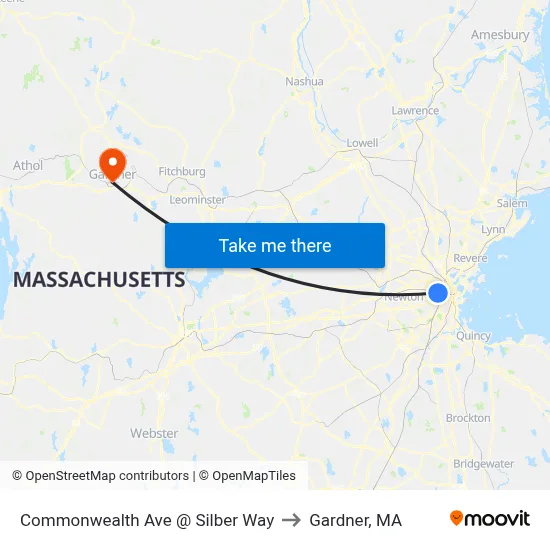 Commonwealth Ave @ Silber Way to Gardner, MA map