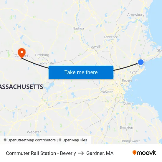 Commuter Rail Station - Beverly to Gardner, MA map