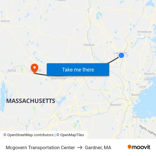 Mcgovern Transportation Center to Gardner, MA map