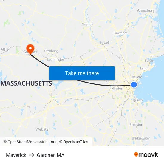 Maverick to Gardner, MA map