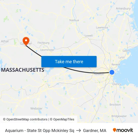 Aquarium - State St Opp Mckinley Sq to Gardner, MA map
