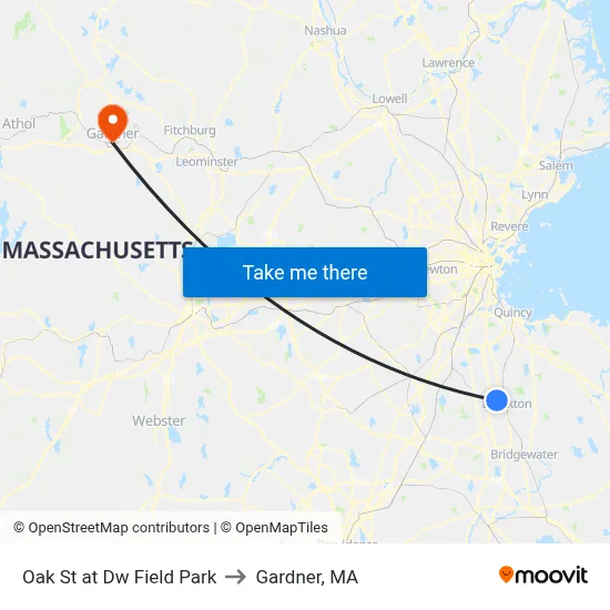Oak St at Dw Field Park to Gardner, MA map