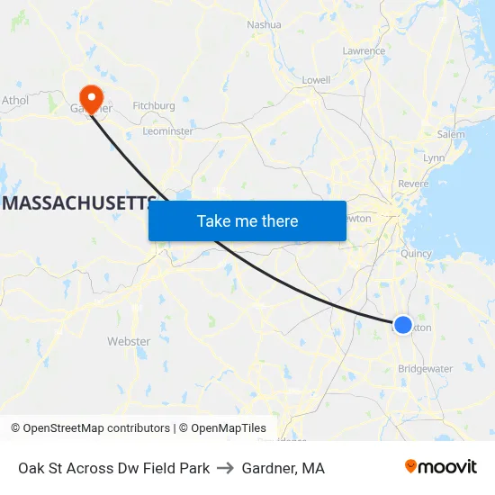 Oak St Across Dw Field Park to Gardner, MA map