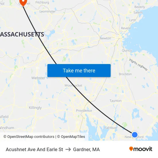 Acushnet Ave And Earle St to Gardner, MA map
