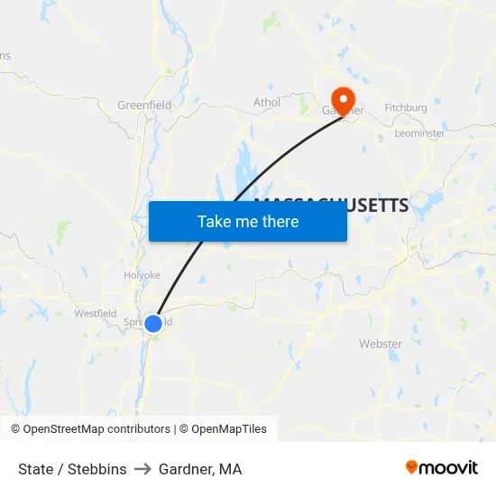 State / Stebbins to Gardner, MA map