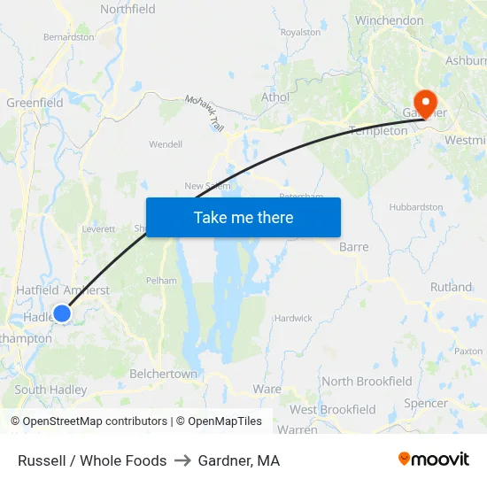 Russell / Whole Foods to Gardner, MA map