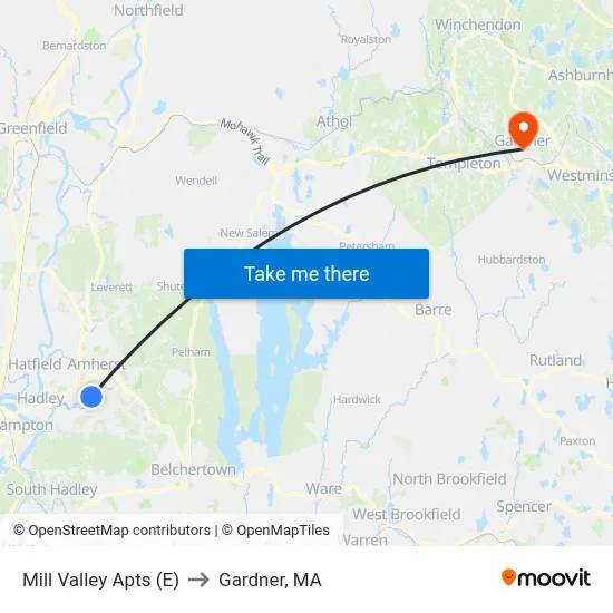 Mill Valley Apts (E) to Gardner, MA map